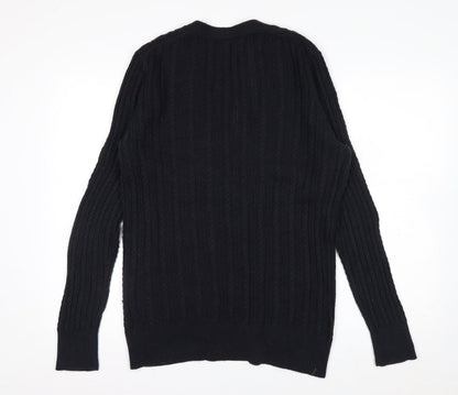 Lands' End Men's Black Cable-Knit Cardigan Jumper Size L