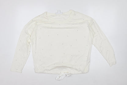 The White Company Women's Ivory Long Sleeve Tie Hem Relaxed T-Shirt Small