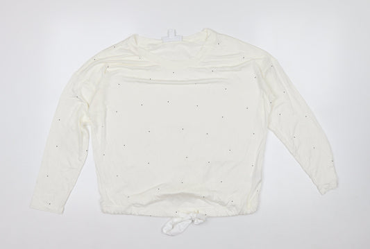 The White Company Women's Ivory Long Sleeve Tie Hem Relaxed T-Shirt Small