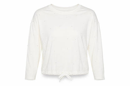The White Company Women's Ivory Long Sleeve Tie Hem Relaxed T-Shirt Small