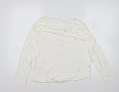 The White Company Women's Ivory Long Sleeve Tie Hem Relaxed T-Shirt Small