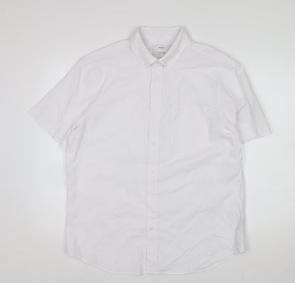Marks and Spencer Men's White Linen Cotton Short Sleeve Button-Up Shirt L