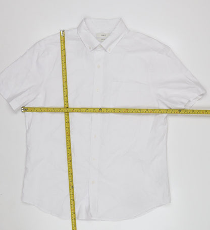 Marks and Spencer Men's White Linen Cotton Short Sleeve Button-Up Shirt L