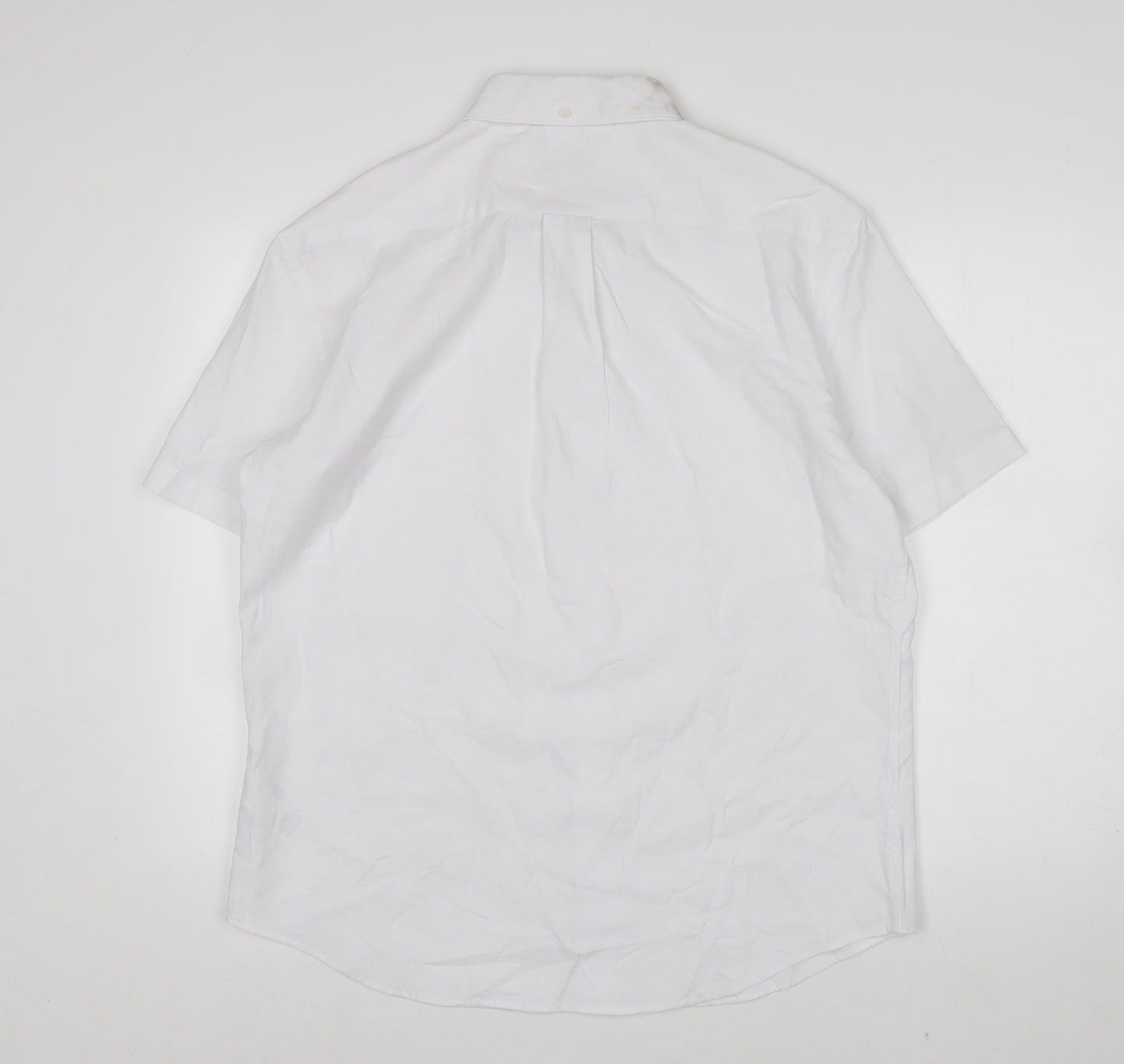 Marks and Spencer Men's White Linen Cotton Short Sleeve Button-Up Shirt L