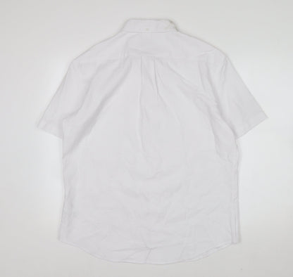Marks and Spencer Men's White Linen Cotton Short Sleeve Button-Up Shirt L