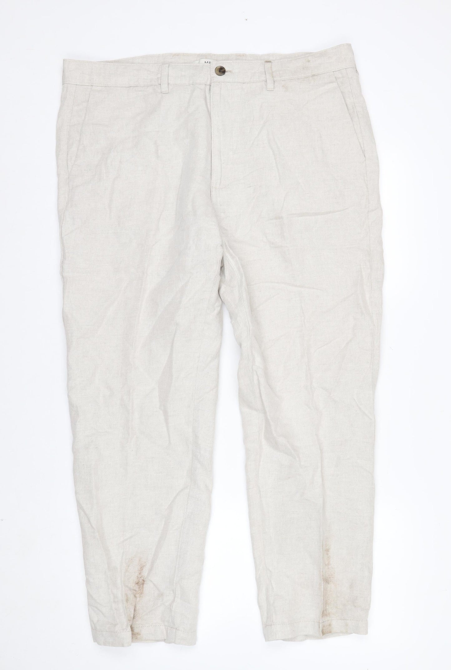 Marks and Spencer Men’s Beige Linen Blend Chino Trousers 38x29 Regular Fit