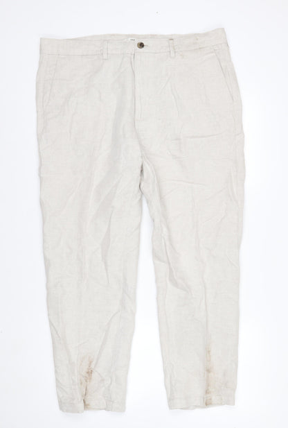 Marks and Spencer Men’s Beige Linen Blend Chino Trousers 38x29 Regular Fit