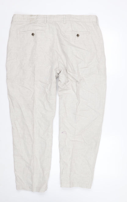 Marks and Spencer Men’s Beige Linen Blend Chino Trousers 38x29 Regular Fit
