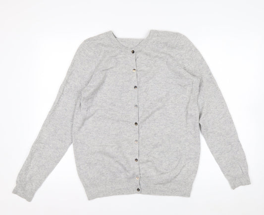 Boden Women Grey 100% Cashmere Crew Neck Cardigan L