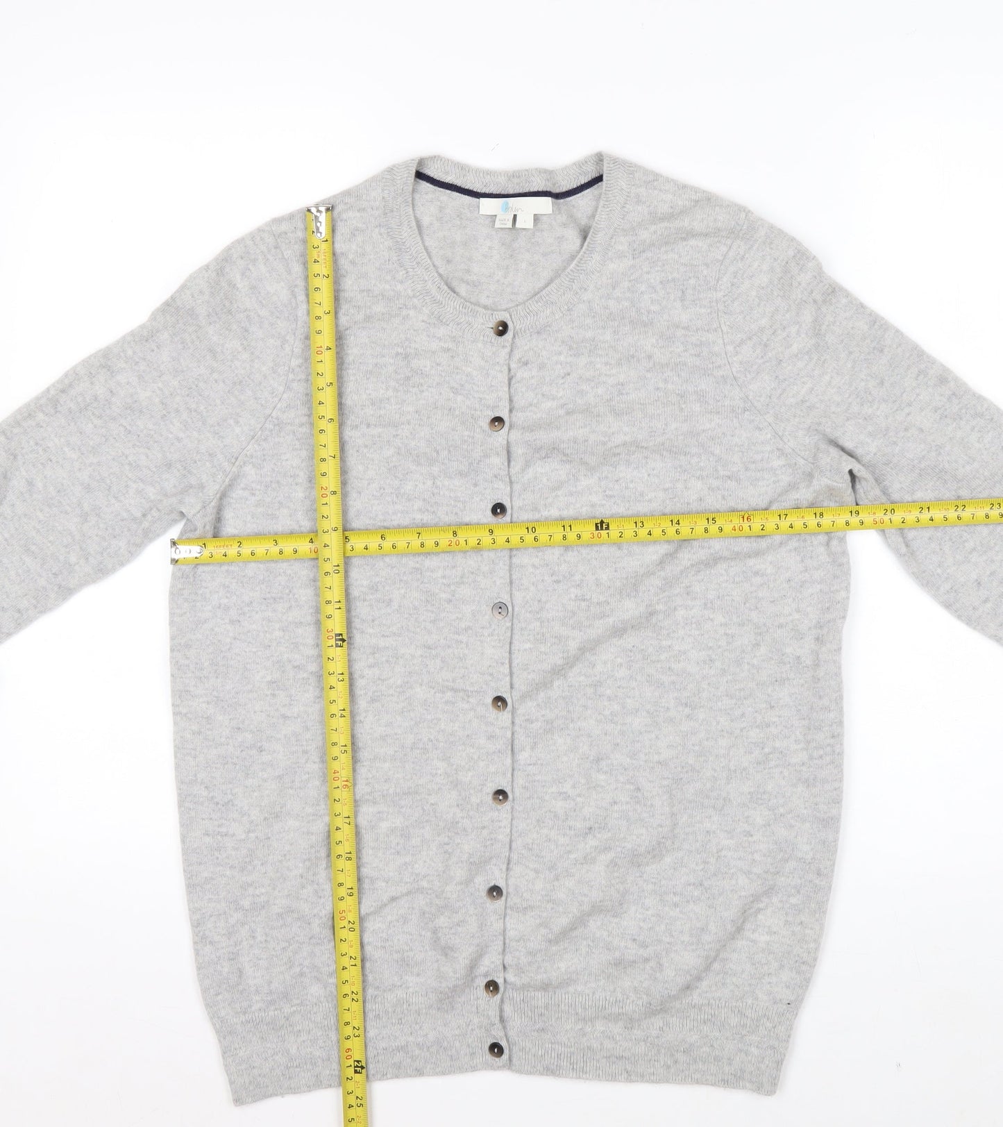 Boden Women Grey 100% Cashmere Crew Neck Cardigan L