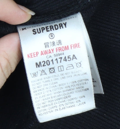 Superdry Men's Black Pullover Hoodie S Logo Fleece Graphic Print