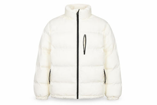 H&M Women Ivory Puffer Jacket Size 12 Polyester Mid-Length Zip Fastening