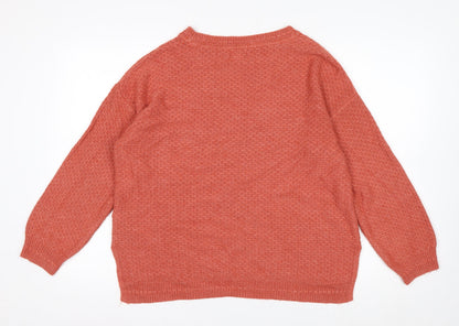 Fat Face Women's Orange Knit Crew Neck Pullover Jumper Size 14