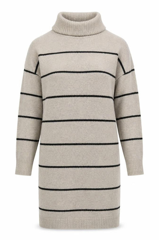 Brave Soul Women Beige Striped Roll Neck Long Sleeve Tunic Jumper XS