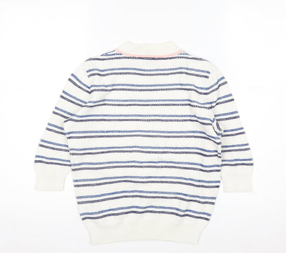 & Other Stories Women White Striped Cotton Short Sleeve Jumper XS