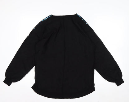 Monsoon Women Black Sequin Crew Neck Wool Blend Pullover Jumper M