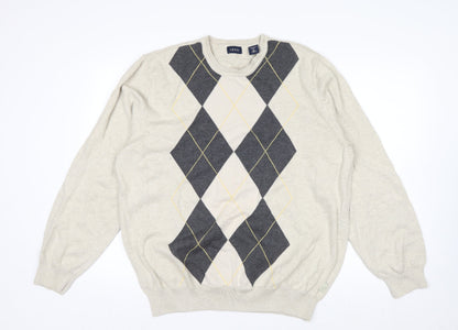 IZOD Men's Beige Argyle Cotton Crew Neck Jumper XL