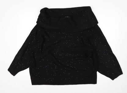 F&F Womens Black XL Glitter Cowl Neck 3/4 Sleeve Pullover Jumper