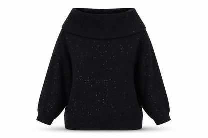 F&F Womens Black XL Glitter Cowl Neck 3/4 Sleeve Pullover Jumper