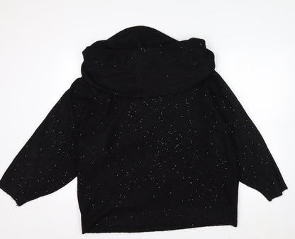F&F Womens Black XL Glitter Cowl Neck 3/4 Sleeve Pullover Jumper
