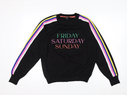 Next Womens Black XS Crew Neck Embroidered Pullover Jumper