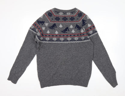 Beymen Club Men's Grey Wool Blend Fair Isle Ski Jumper Size S