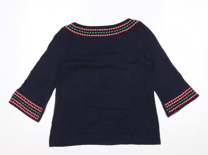 Boden Women’s Blue Embroidered Cotton 3/4 Sleeve Pullover Jumper XS