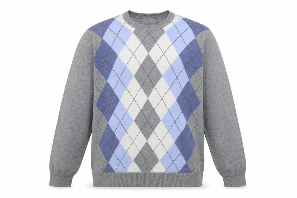 Marks and Spencer Men's Grey Argyle Cotton Jumper M Regular Fit