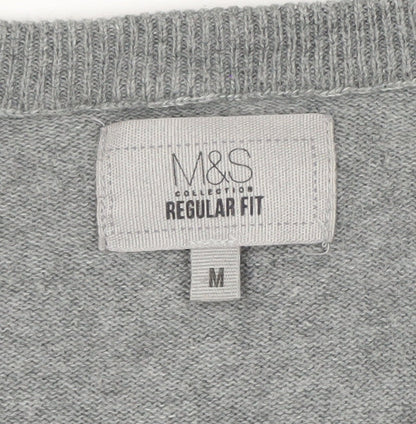 Marks and Spencer Men's Grey Argyle Cotton Jumper M Regular Fit