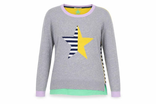 White Stuff Women's Grey Star Pullover Jumper UK 10 Merino Wool Cotton