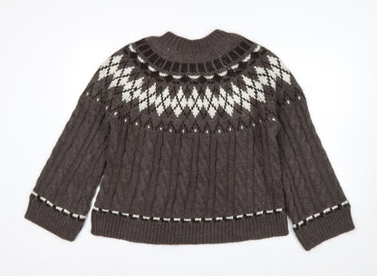 Marks and Spencer Women's Brown Fair Isle Cable-Knit Jumper M