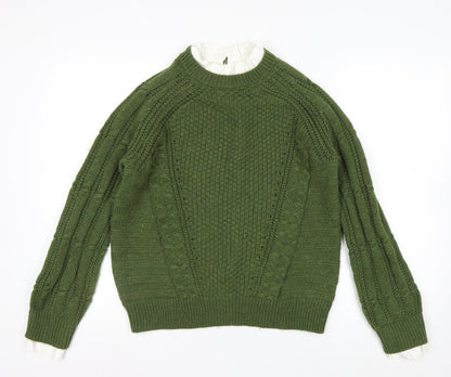 Next Women's Green Cable-Knit Crew Neck Jumper Size 14
