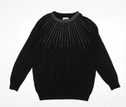 Soon Womens Black Rhinestone Crew Neck Jumper Size 14