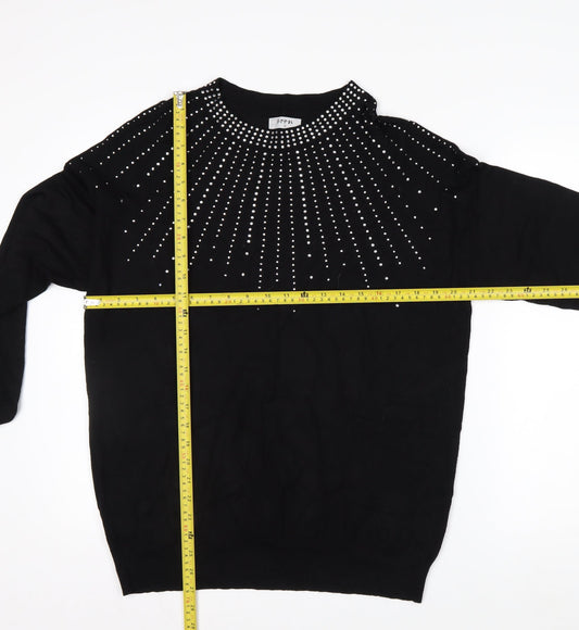 Soon Womens Black Rhinestone Crew Neck Jumper Size 14