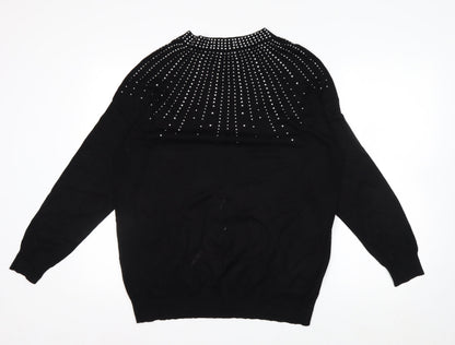 Soon Womens Black Rhinestone Crew Neck Jumper Size 14