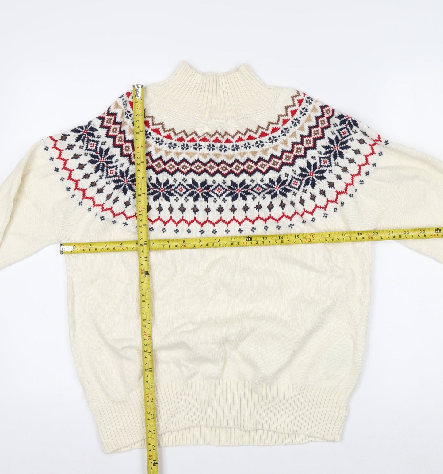 Joules Women’s Ivory Fair Isle High Neck Pullover Jumper Size 12/14