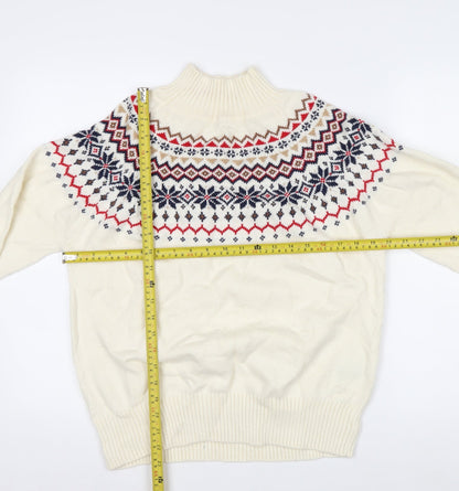 Joules Women’s Ivory Fair Isle High Neck Pullover Jumper Size 12/14