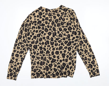 GAP Women Beige Leopard Print Button Cardigan L Long Sleeve Knit