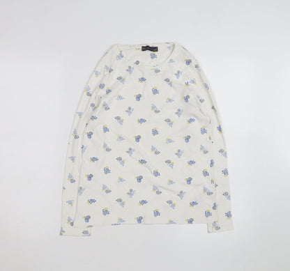 Marks and Spencer Women's White Floral Long Sleeve Cotton T-Shirt Size 16