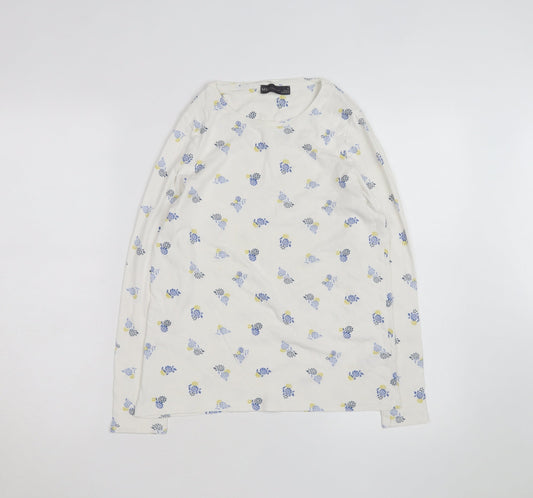 Marks and Spencer Women's White Floral Long Sleeve Cotton T-Shirt Size 16