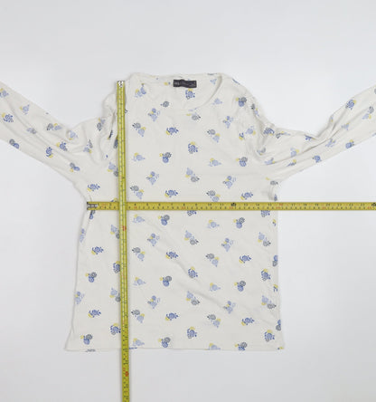 Marks and Spencer Women's White Floral Long Sleeve Cotton T-Shirt Size 16