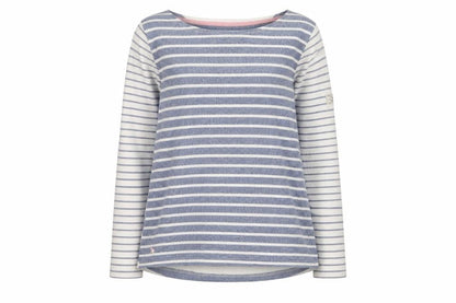 Joules Womens Blue White Striped Long Sleeve Boat Neck Cotton Top Size 12