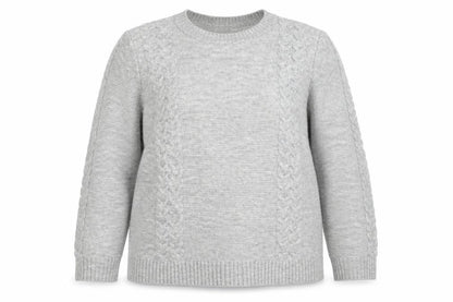 Isle Women Grey Cable-Knit Crew Neck Pullover Jumper Size 18-20