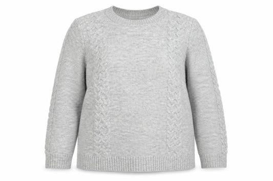 Isle Women Grey Cable-Knit Crew Neck Pullover Jumper Size 18-20