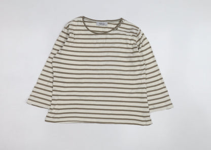 Fabrizio Women Beige Striped Cotton Long Sleeve Basic T-Shirt Size 16