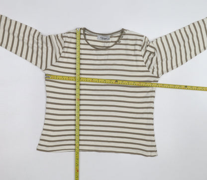 Fabrizio Women Beige Striped Cotton Long Sleeve Basic T-Shirt Size 16
