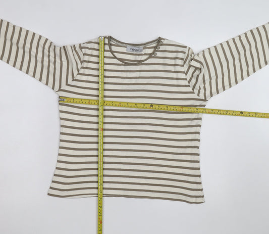 Fabrizio Women Beige Striped Cotton Long Sleeve Basic T-Shirt Size 16