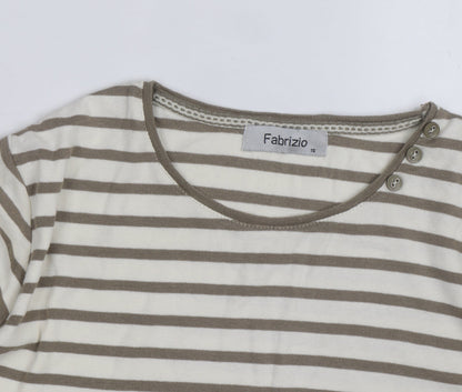 Fabrizio Women Beige Striped Cotton Long Sleeve Basic T-Shirt Size 16