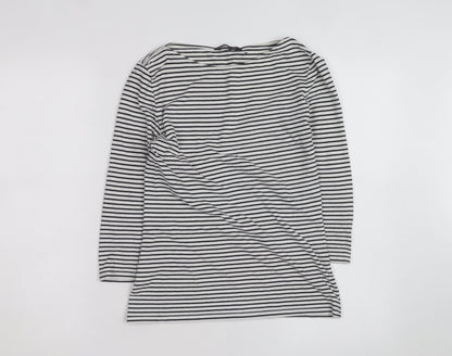 Marks and Spencer Women's Black Striped 3/4 Sleeve Boat Neck T-Shirt Size 8