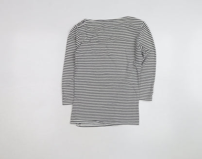 Marks and Spencer Women's Black Striped 3/4 Sleeve Boat Neck T-Shirt Size 8